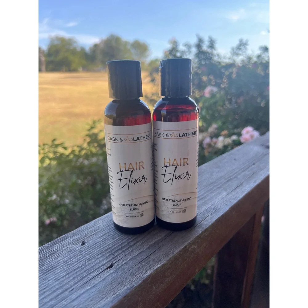 Bask & Lather Hair Strengthening Elixir 4oz Set of 2 Jamaican Black Castor Oil